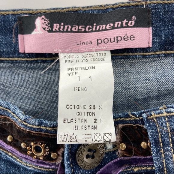 Rinascimento Italian Designer Rhinestone Denim Jeans Size 28 Small - Picture 12 of 13